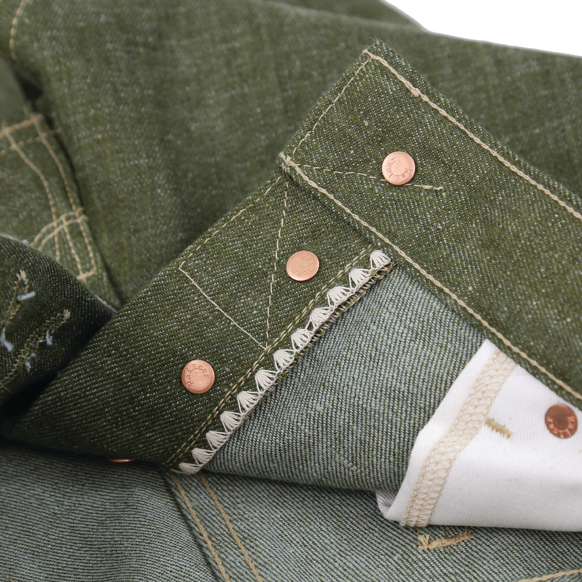 Spikes X079 Taper Leg 13.5 Oz Pistachio Green Selvedge
